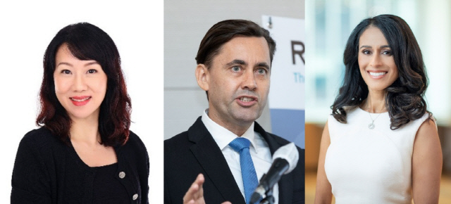 (왼쪽부터) 크리스티 탄 프랭클린템플턴 연구소 투자전략가, 조슈아 크랩 로베코자산운용 아시아태평양 주식운용 대표, 사이라 말릭 누빈자산운용 최고투자책임자(CIO). [각사 제공]